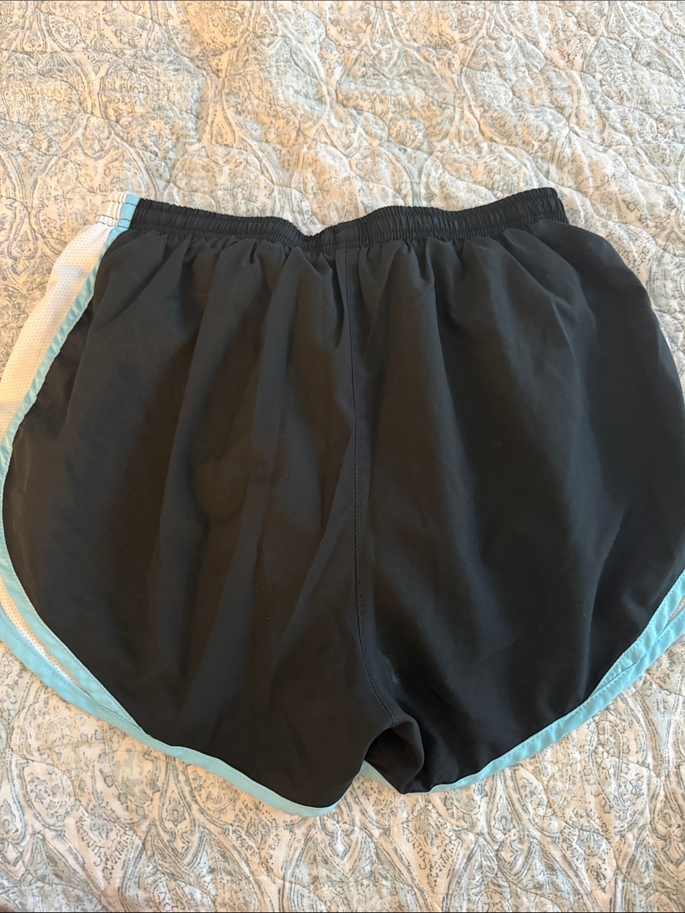 Nike Black Athletic Shorts with Light Blue Trim - Picture 2 of 3